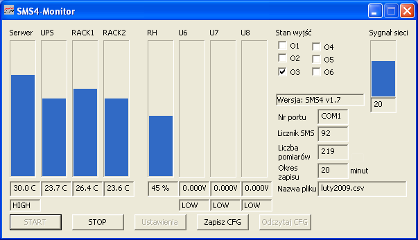 Program SMS4-Monitor: rejestracja temperatury, wilgotnoci i napicia